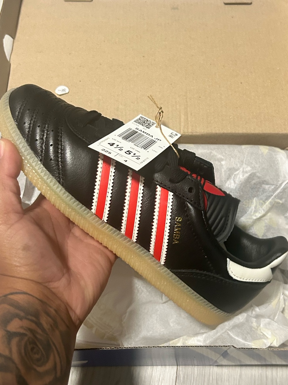 adidas Samba Sneakers - Black with Red & White Stripes